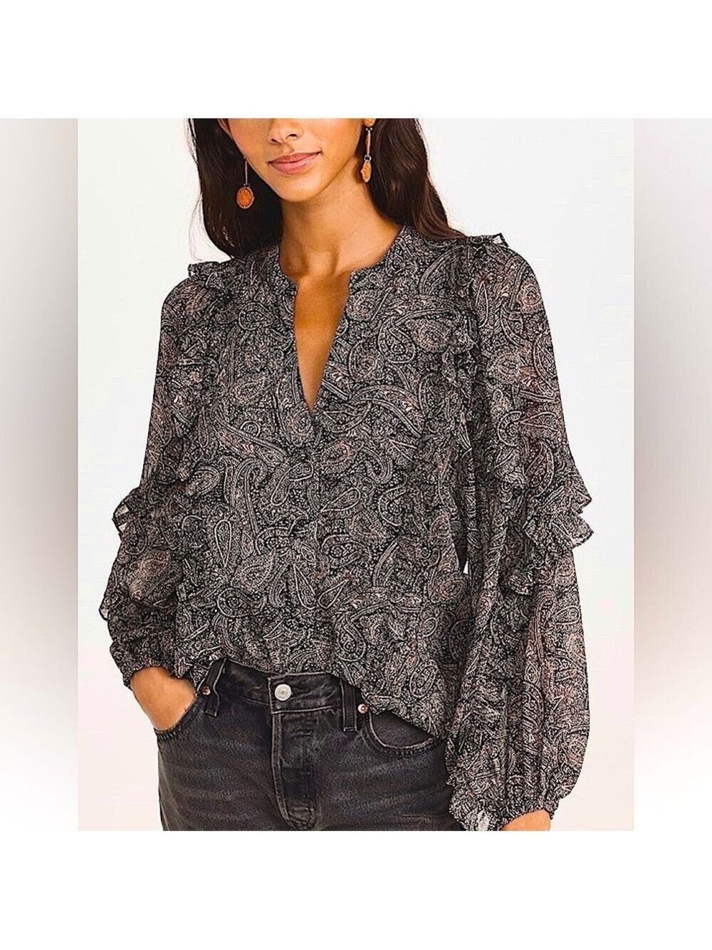 Misa Los Angeles Albertina Long Sleeve Paisley Blouse.